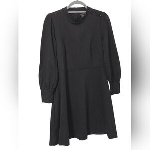 Ann Taylor Dress Womens 8 Button Trim Ponte Flare Minimalist Stretch Career Zip